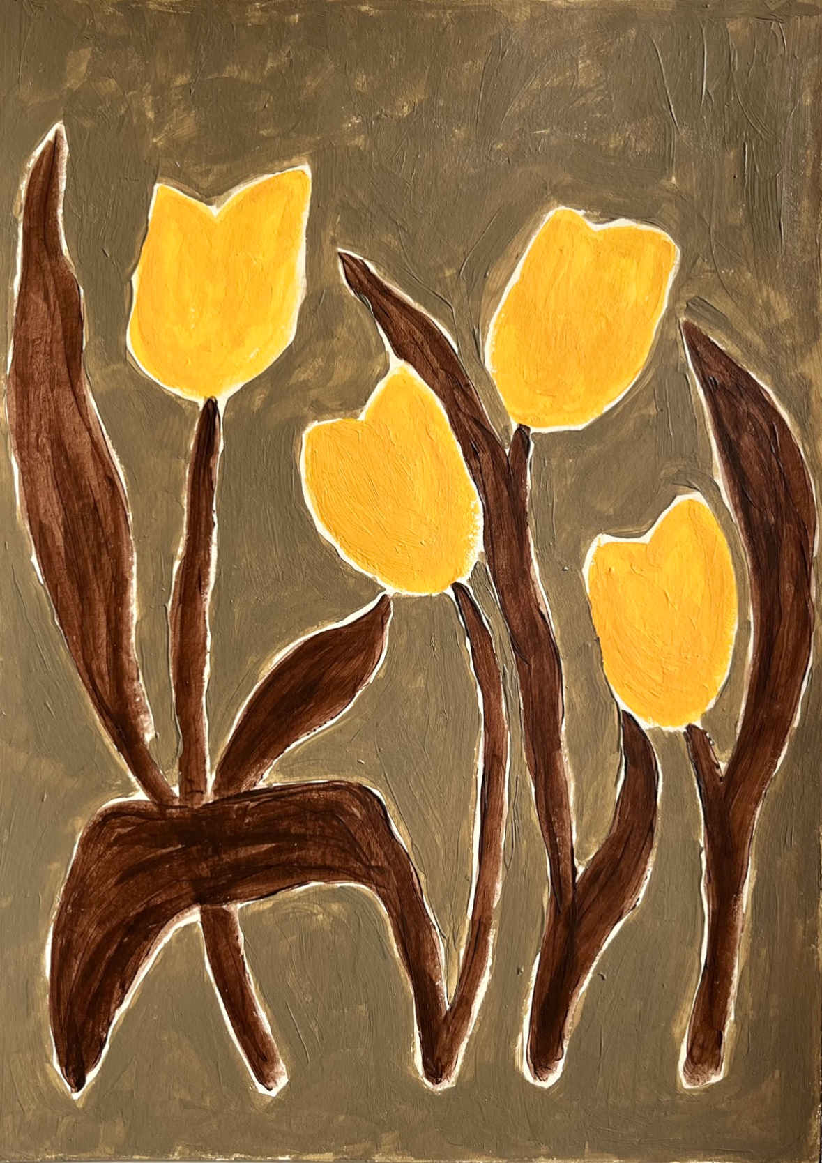 Group of Tulips, Acrylic on Paper